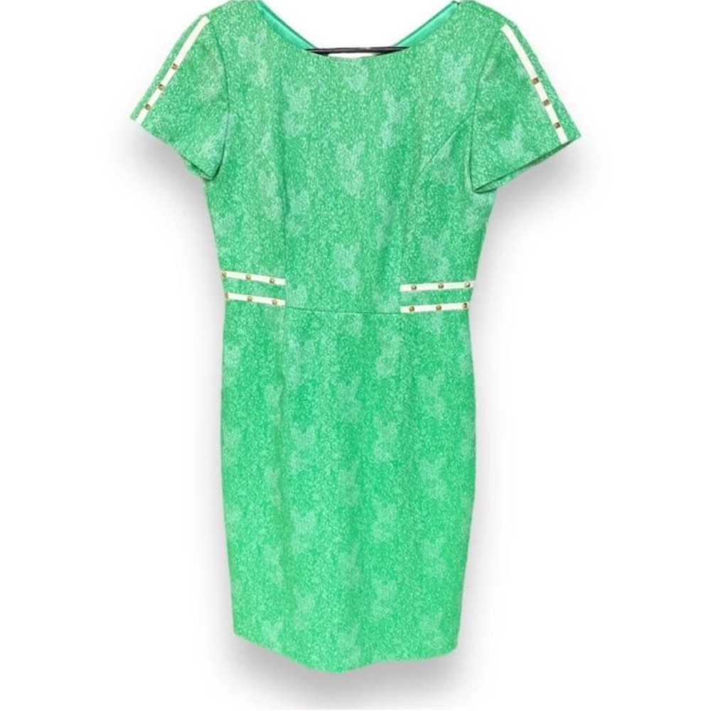 Antonio Melani Bright Green Dress w/ sleeves and white leather studded accent